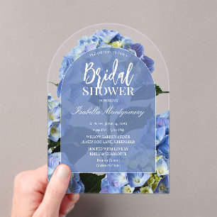 Clean Blue Hydrangea Floral Bridal Shower Acrylic Invitations