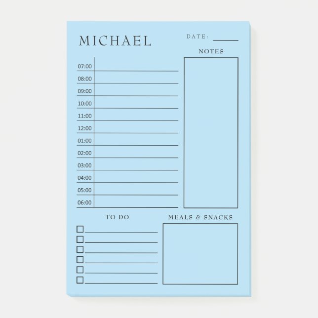 Clean Blue & White Daily Planner Post-it Notes (Front)