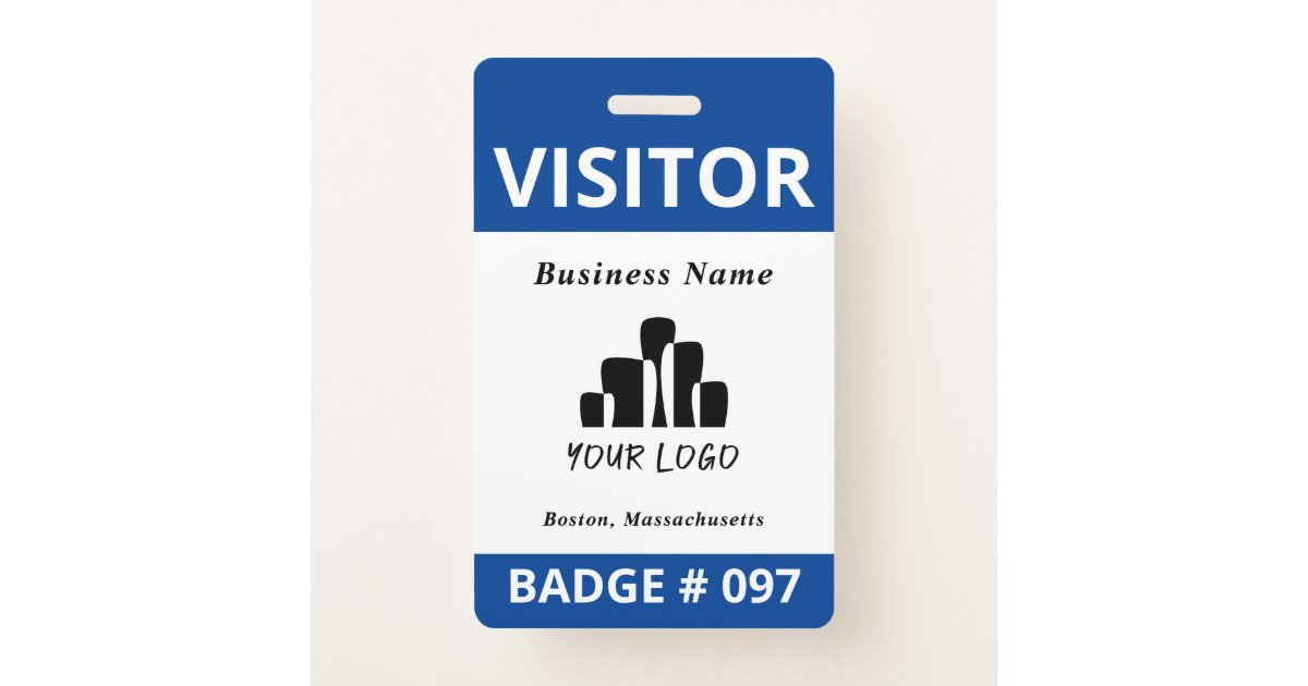 Clean Blue White Visitor Logo Template Badge | Zazzle.ca