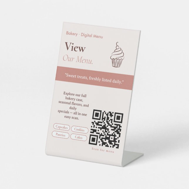 Clean Blush Minimal Scan for Menu QR Code Sign  (Front)