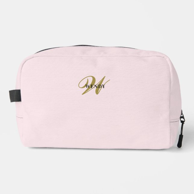 Clean Blush Pink Gold l Elegant Feminine Monogram Dopp Kit (Front)