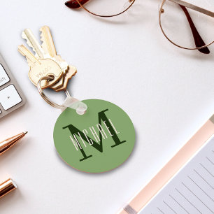 Clean Bold Monogram Initial & First Name Green Keychain