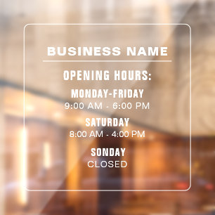 Clean Business Opening Times Template Custom Window Cling