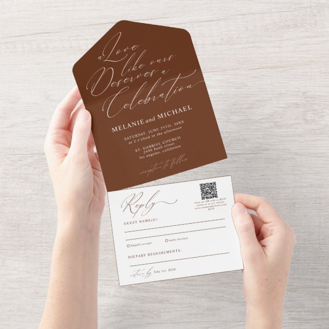 Clean Classic Modern Script QR Code Photo Wedding All In One Invitation (Tearaway)