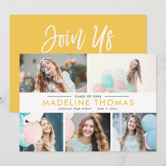 Clean Collage EDITABLE COLOR Graduation Invite (Front/Back)