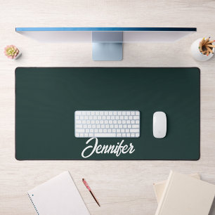 Clean Dark Green Monogram Initial Name Typography  Desk Mat