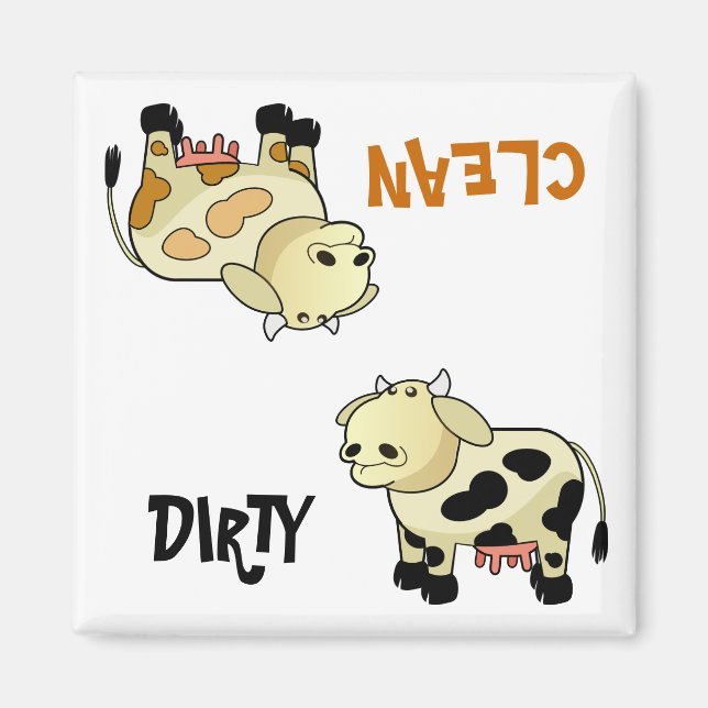 "CLEAN / DIRTY" Cartoon Milk Cow Dishwasher Magnet (Front)