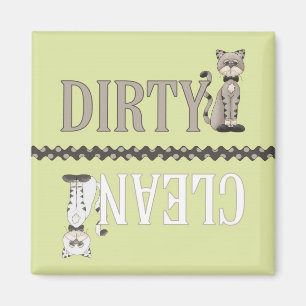 Clean-Dirty Cat Green Dishwasher Magnet