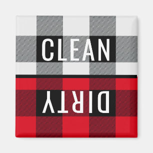 Clean Dirty Dishwasher Buffalo Check Plaid Square Magnet