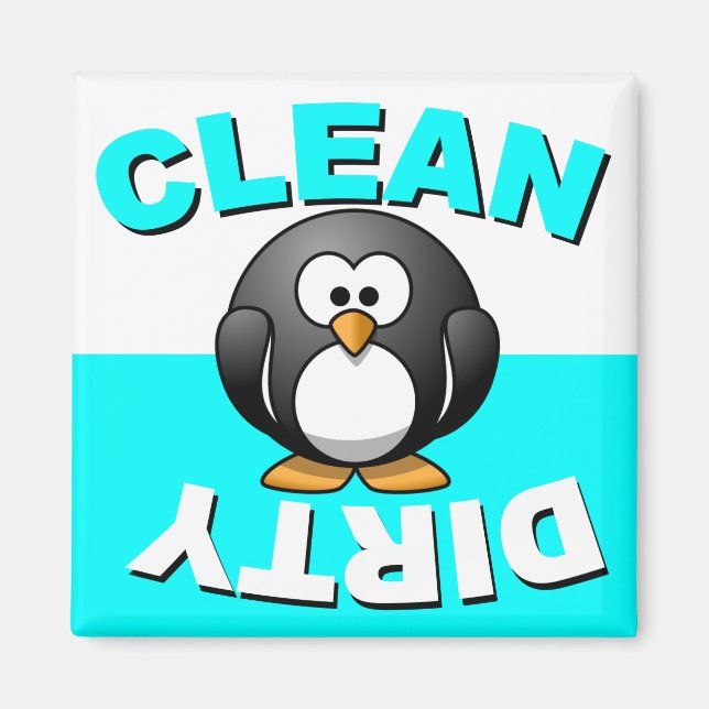 Clean Dirty Dishwasher magnet with penguin (Front)
