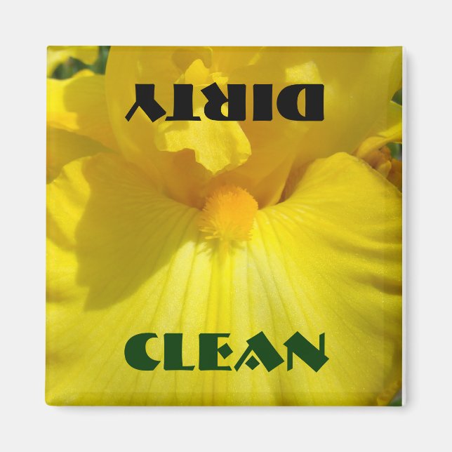 Clean Dirty Dishwasher magnet Yellow Iris Flowers (Front)