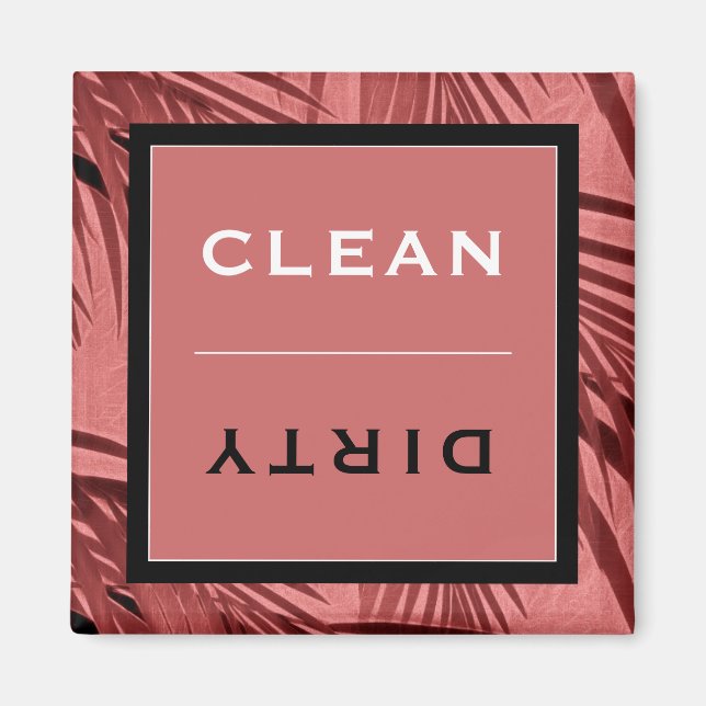 Clean/Dirty Dishwasher | Pink Palm Tree Leaves Magnet (Front)