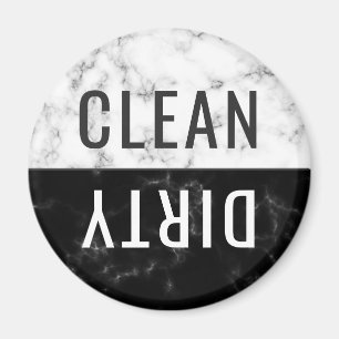 Clean Dirty Dishwasher White Black Marble Round Magnet