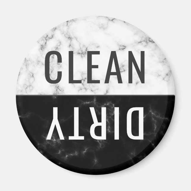 Clean Dirty Dishwasher White Black Marble Round Magnet (Front)