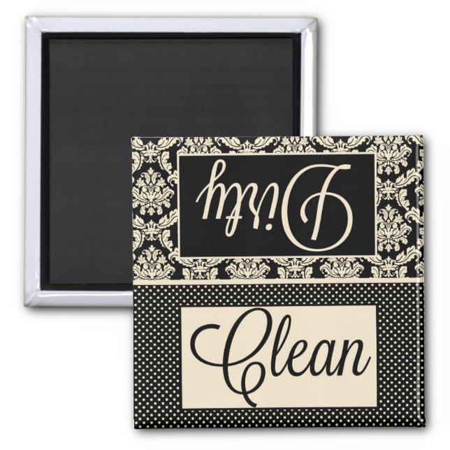 Clean Dirty Dots and Damask Dishwasher Magnet (Front)