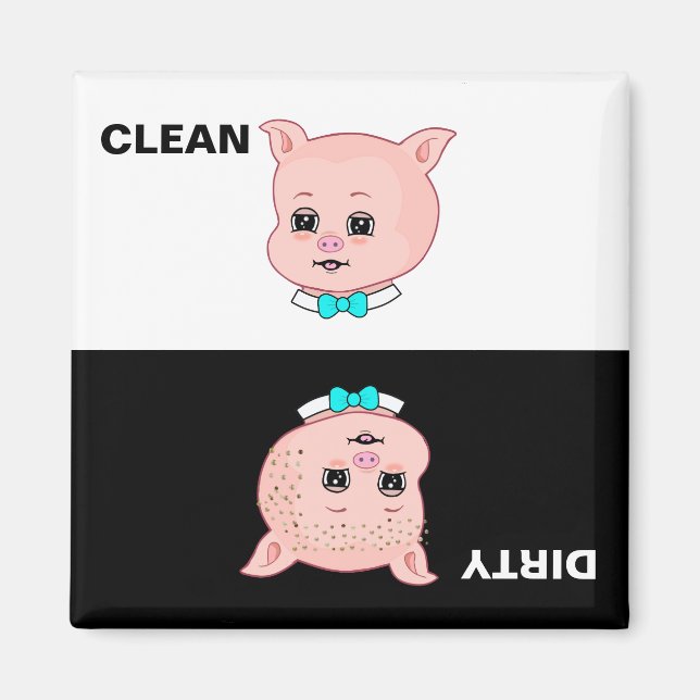 Clean Dirty Pig Cartoon Magnet (Front)