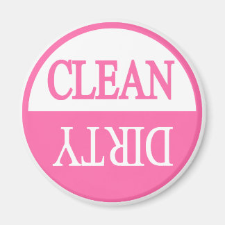 Clean dirty Pink round dishwasher magnet
