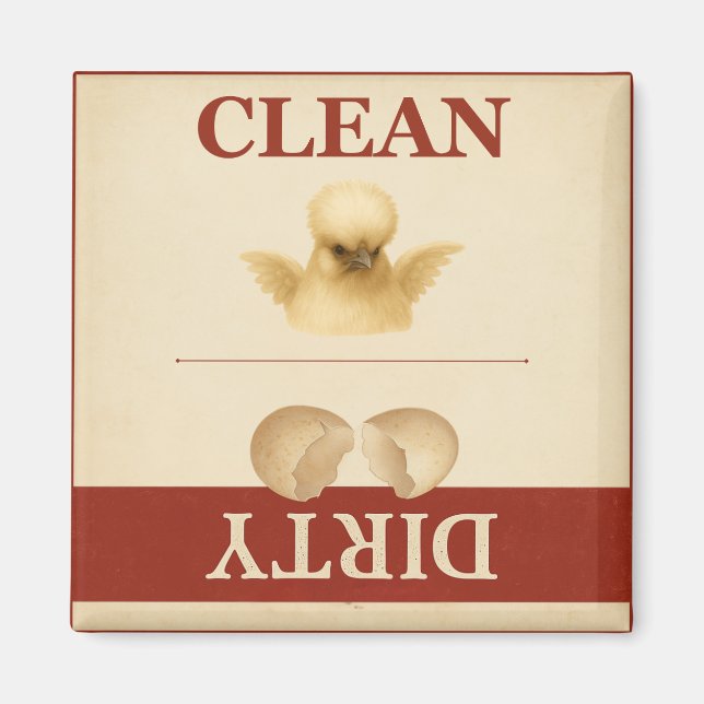 Clean Dirty Silkie Chicken Cute Dishwasher Magnet (Front)
