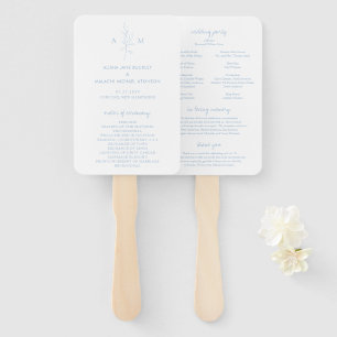 Clean Dusty Blue Botanical Elegant Wedding Program Hand Fan
