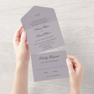 Clean Dusty Lilac Classic Wedding All In One Invitation