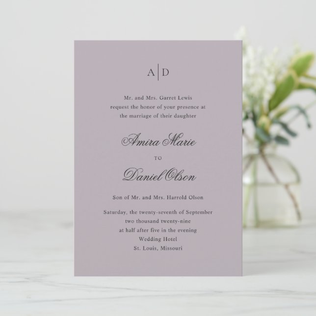 Clean Dusty Lilac Classic Wedding Invitation (Standing Front)
