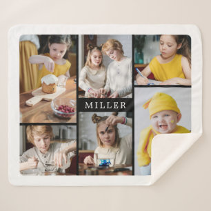 Clean Elegant Black Family 6 Photo Collage Sherpa Blanket