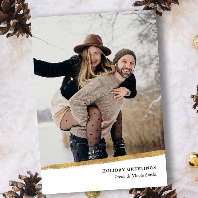 Clean Elegant Gold Brushstroke Photo Tri-Fold Card (Creator Uploaded)