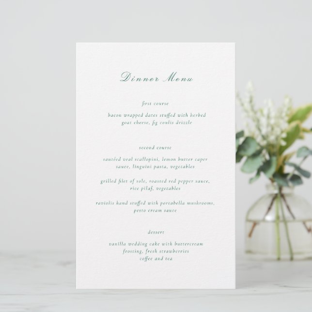 Clean Emerald Green Elegant Wedding Menu (Standing Front)