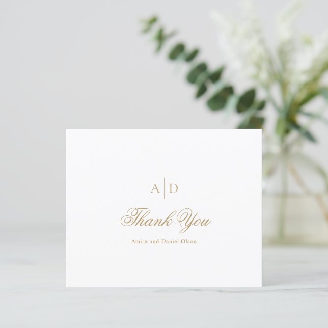 Clean Gold Classic Budget Wedding Thank You Card (Standing Front)