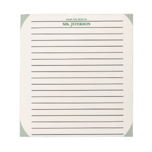 Clean Green Teacher Lined Paper From The Desk Of  Notepad