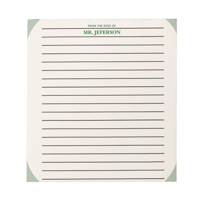 Clean Green Teacher Lined Paper From The Desk Of  Notepad (Front)