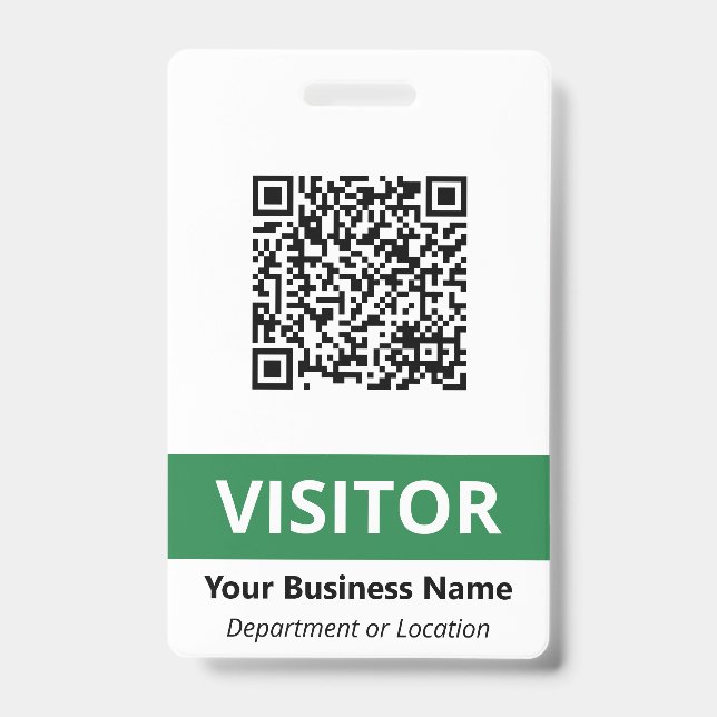 Clean Green White Visitor Your QR Code Badge (Front)