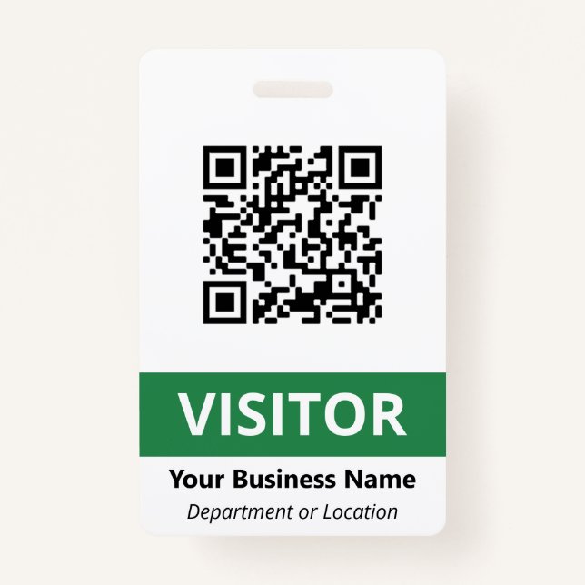 Clean Green White Visitor Your QR Code Badge (Front)