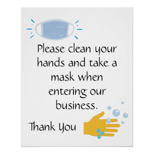 Clean hands and take a mask poster