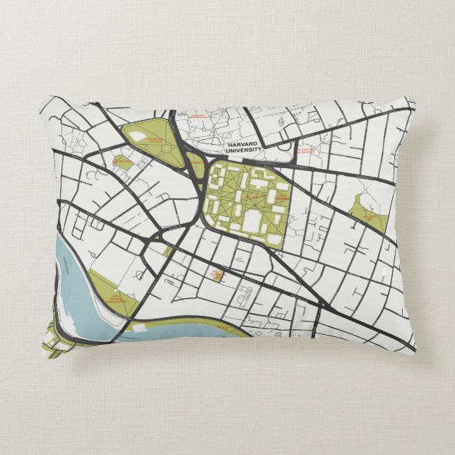 CLEAN HARVARD UNIVERSITY MASSACHUSETTS OUTLINE MAP ACCENT PILLOW (Front)