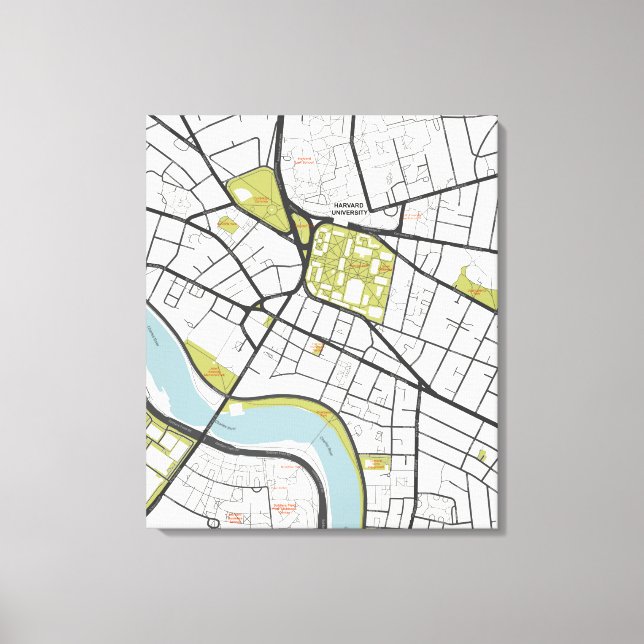 CLEAN HARVARD UNIVERSITY MASSACHUSETTS OUTLINE MAP CANVAS PRINT (Front)