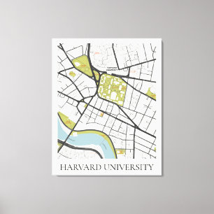 CLEAN HARVARD UNIVERSITY MASSACHUSETTS OUTLINE MAP CANVAS PRINT