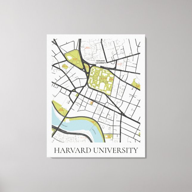 CLEAN HARVARD UNIVERSITY MASSACHUSETTS OUTLINE MAP CANVAS PRINT (Front)