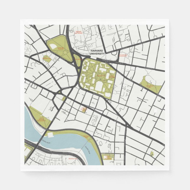 CLEAN HARVARD UNIVERSITY MASSACHUSETTS OUTLINE MAP NAPKIN (Front)
