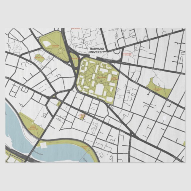 CLEAN HARVARD UNIVERSITY MASSACHUSETTS OUTLINE MAP TISSUE PAPER (Front)
