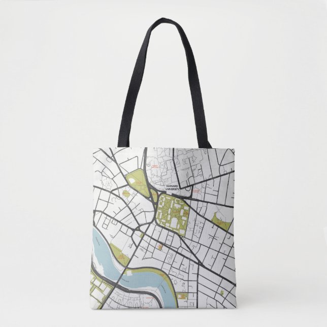 CLEAN HARVARD UNIVERSITY MASSACHUSETTS OUTLINE MAP TOTE BAG (Front)