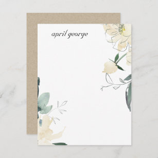 CLEAN IVORY GREEN WATERCOLOR FLORAL PERSONALISED CARD