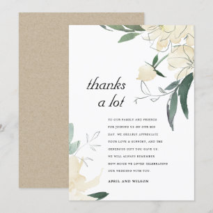 CLEAN IVORY GREEN WATERCOLOR FLORAL WEDDING THANK YOU CARD