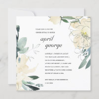 CLEAN IVORY WHITE GREEN FLORA GENDER REVEAL INVITE
