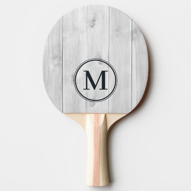 Clean Light Grey Wooden Monogram Ping Pong Paddle (Back)