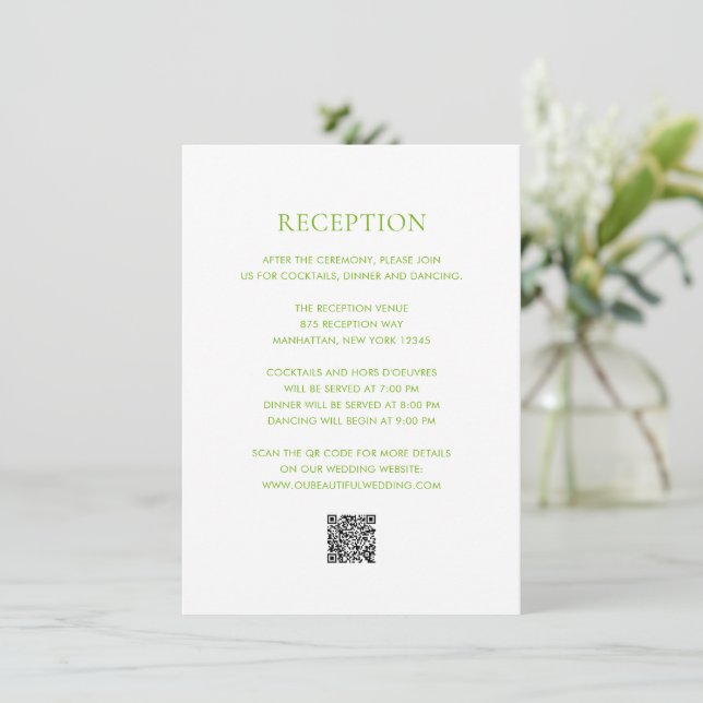 Clean Lime Green QR Code Elegant Wedding Enclosure Card (Standing Front)