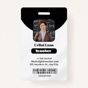 Clean Lines & Class: Minimalist Black Teacher ID Badge