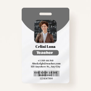 Clean Lines & Class: Minimalist Grey Teacher ID Badge