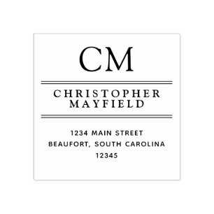 Clean Lines Modern Monogram Return Address Rubber Stamp