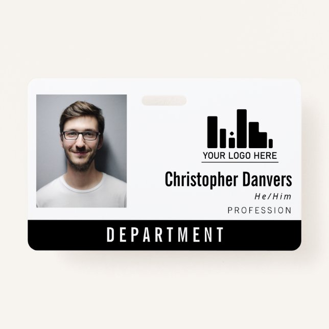 Clean Logo Personal Pronouns Office Employee Badge (Front)